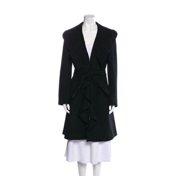 Just Cavall Virgin Wool Trench Coat Ruffle front sz 42 US 6 - Picture 1 of 13